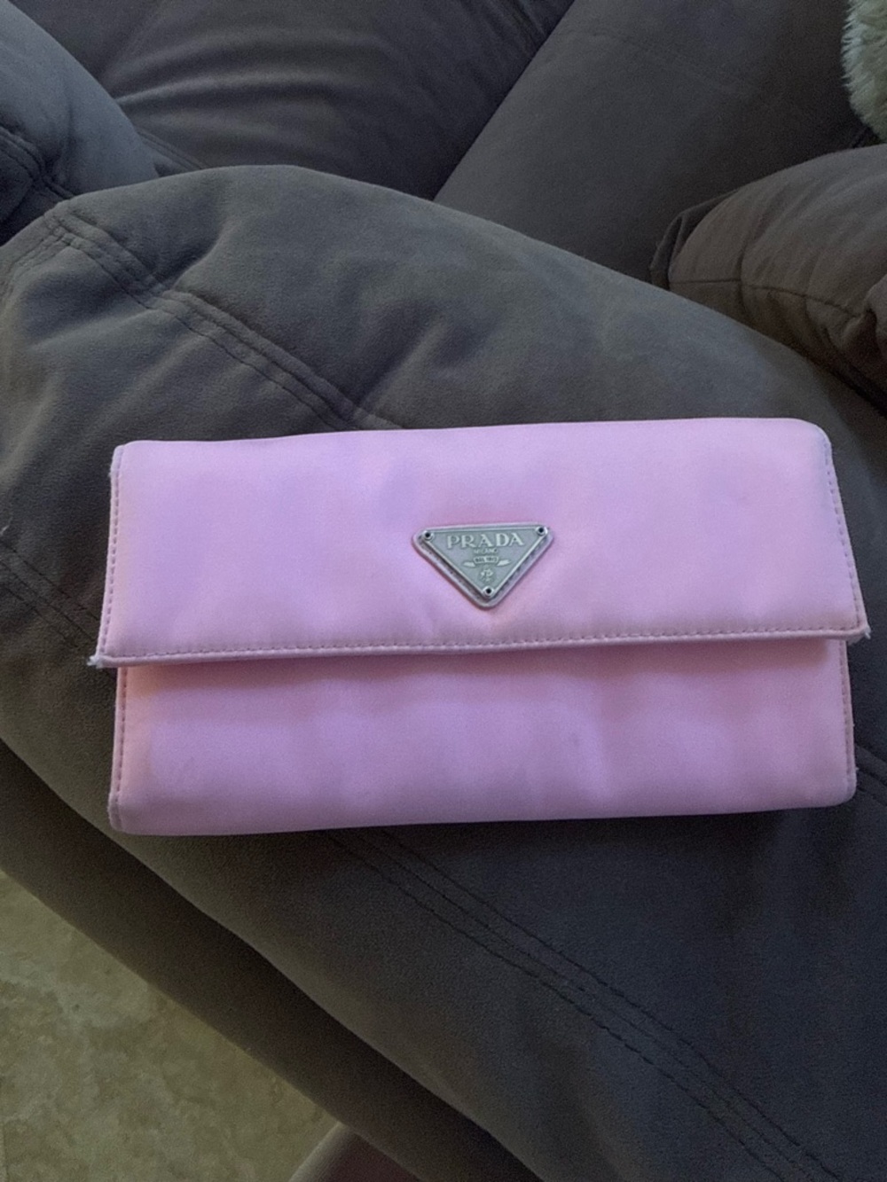 Prada Light Pink Nylon Clutch with Silver Logo